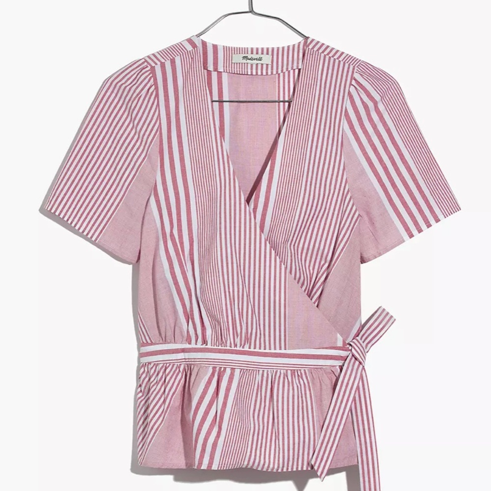 Madewell Ruffle-Hem Bold Stripe Feminine Wrap Top - Picture 5 of 14